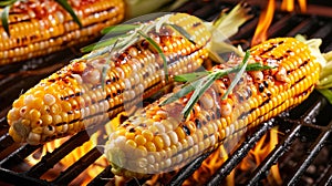 Roasted corn cobs on a grill evoke the essence of grilled corn, Ai Generated