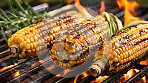 Roasted corn cobs on a grill evoke the essence of grilled corn, Ai Generated