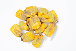 Roasted corn nuts on white background
