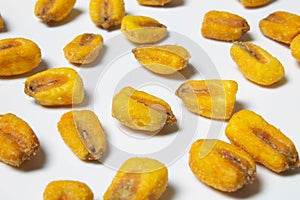 Roasted corn nuts on white background