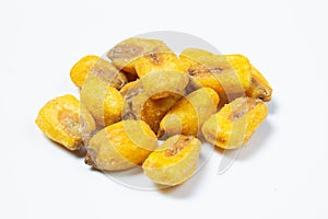Roasted corn nuts on white background