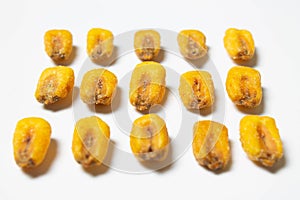 Roasted corn nuts on white background