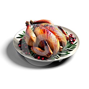 roasted Cornish hen, stuffed with cranberries and garnished with fresh sage,