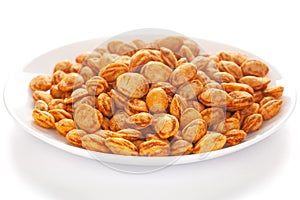 Roasted Crunchy Peanuts in a white ceramic square plate, made with peanuts.