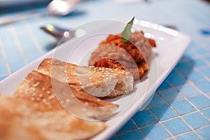 Roasted eggplant caviar spread with fresh bread