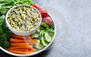 Roasted eggplant dip and fresh vegetables