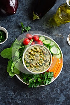 Roasted eggplant dip and fresh vegetables