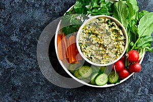 Roasted eggplant dip and fresh vegetables