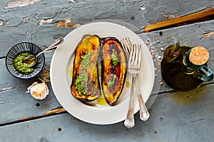 Roasted eggplant with pesto