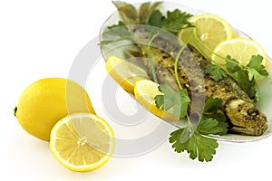 Roasted fish with lemon