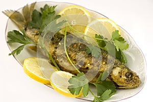 Roasted fish with lemon
