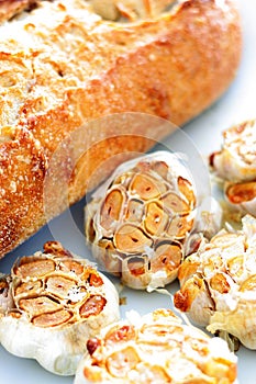 Roasted garlic with a fresh baked baguette