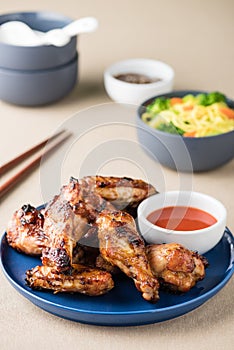 Roasted honey soy chicken wings with spice chillies sauce