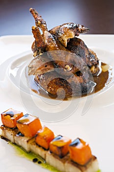Roasted lacquered duck dish. photo