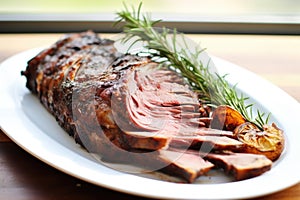 roasted lamb shankbone on a white dish