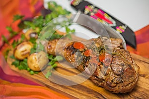 Roasted leg of turkey