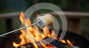 Roasted Marshmallow on a Stick Over a Campfire