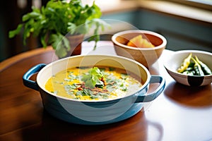 roasted masoor dal snack in a ceramic dish