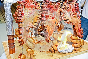 Roasted meat over an open fire, cooked in a special way.Barbecue is prepared of lamb or sheep meat and processed by