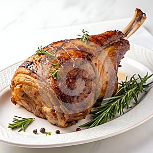 Roasted meat shoulder isolated on white background photo