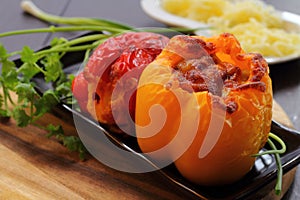 Roasted peppers sweet with pork vegetable and cheese.