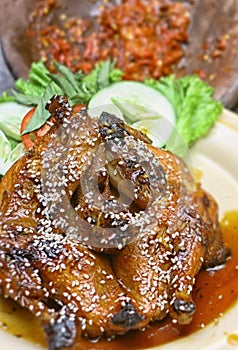 Roasted Pigeon with Spicy Szechuan Style Honey Glaze