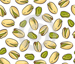 Roasted pistachio seed with shell. Seamless pattern.