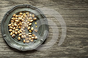 Roasted Pistachios nuts in plate