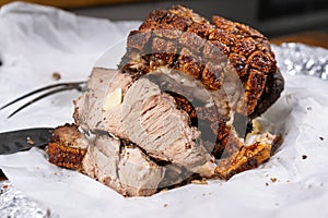 roasted pork shoulder with crust crackling