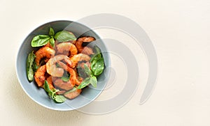 Roasted prawn with basil leaves