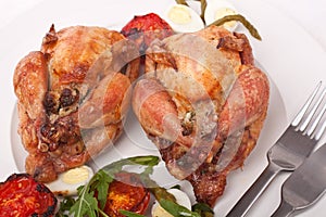 Roasted Quails Garnished with Vegetables