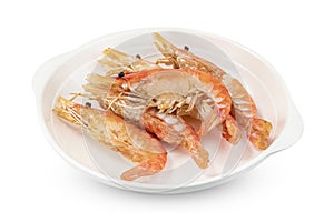 Roasted river shrimp common with dish isolated on white background ,grilled prawn ,include clipping path