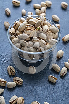 Roasted And Salted Pistachios In Glass Bowl