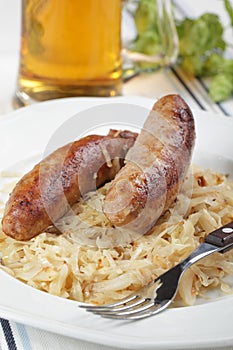 Roasted sausages and beer