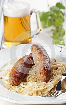 Roasted sausages and beer