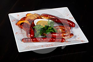 Roasted sausages plate