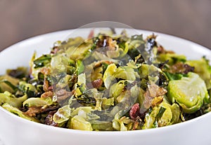 Roasted shaved brussels sprouts with crumbled bacon