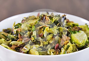 Roasted shaved brussels sprouts with crumbled bacon photo