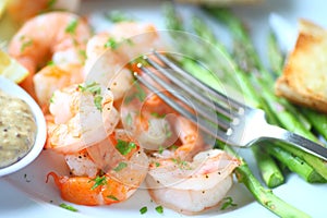 Roasted shrimp and asparagus dinner