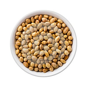 Roasted Soy Nuts in a Ceramic Bowl