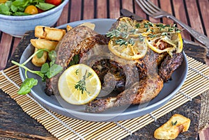 Roasted spatchcock poussin