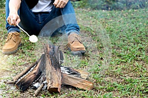 roasted sweet on fire in camping in the nature camp