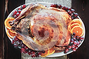 Roasted Thanksgiving Turkey with Grapes and Oranges