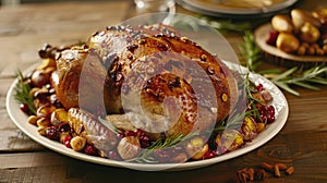 Roasted Thanksgiving Turkey with Oranges and Herbs on Display