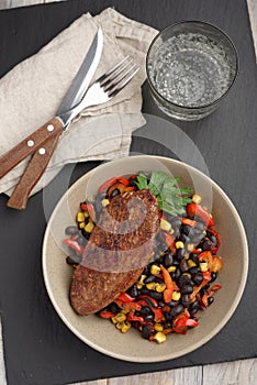Roasted turkey with black bean salad
