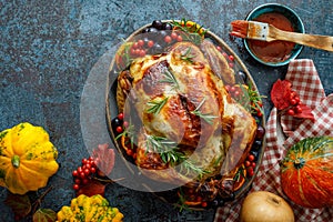 Roasted turkey or chicken for festive dinner