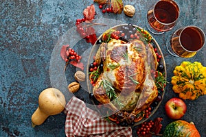 Roasted turkey or chicken for festive dinner