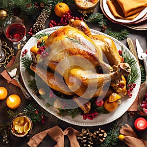 Roasted turkey or chicken for festive dinner for Thanksgiving or Christmas holiday