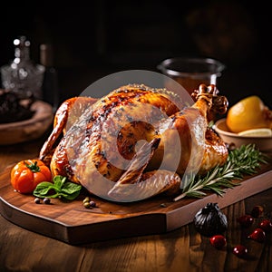 Roasted Turkey on Cutting Board
