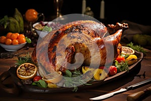 Roasted Turkey on Festive Table